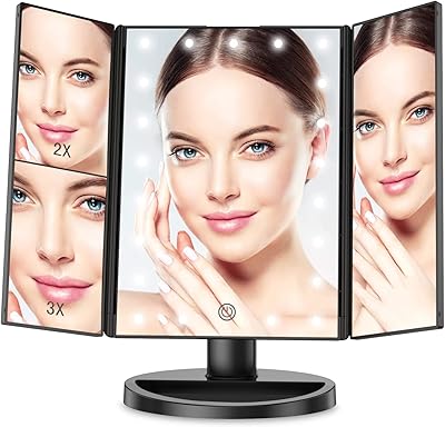 Miroir de maquillage avec 22 lumières, miroir de maquillage éclairé par led, miroir de maquillage à trois volets, double alimentation, miroir portable à trois volets (noir). DIAYTAR COTE D'IVOIRE est une boutique en ligne qui propose une expérience d'achat unique et personnalisée. La boutique utilise les dernières technologies pour offrir une navigation facile et une recherche de produits efficace. Elle propose également des services de paiement sécurisés et des possibilités de retour et d'échange de produits pour garantir la satisfaction de ses clients.