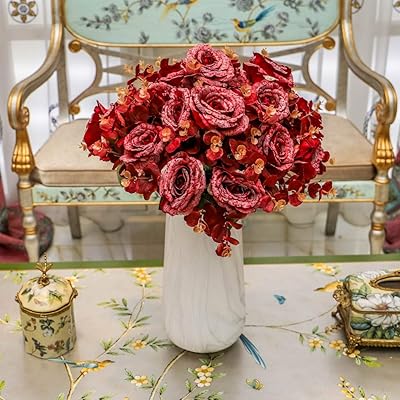 Yatai 7 têtes de fleurs artificielles fausses roses avec tige pour la saint-valentin
