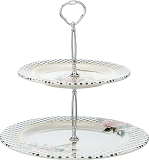 Présentoir à gâteaux à 2 niveaux en céramique rose edsa 20 + 27