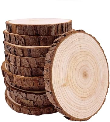 Tranches de bois naturelles inachevées avec écorce d'arbre, 10 pièces de 4,22 à