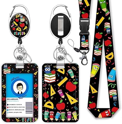 Joli cordon d'enseignant pour badges d'identification et clés, porte-badge d'identification rétractable avec lanière