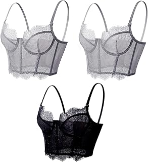 3 pièces soutiens-gorge en dentelle à cils pour femmes longlinelingerie voir à travers