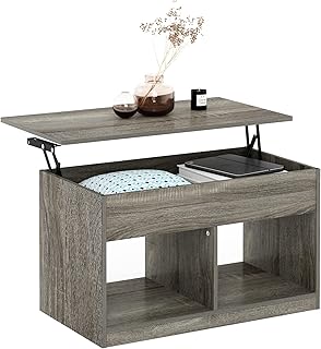 Table basse suspendue frono jensen pour salon avec rangement caché, chêne français gris
