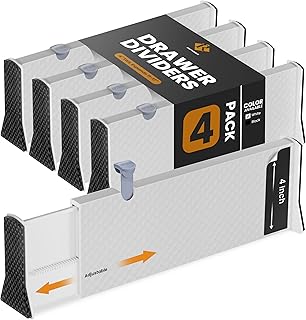 Séparateur de tiroir profond raptorus - 4" de hauteur, extensible de 11 à 17", longs séparateurs réglables pour cuisine et chambre à coucher - organisateurs extensibles pour vêtements, placards, etc - séparateurs de tiroir blancs 4 pièces. DIAYTAR COTE D'IVOIRE est une plateforme de commerce électronique innovante qui permet aux clients de faire des achats en ligne en toute sécurité et rapidité. Avec sa politique de retour et d'échange flexible, les clients peuvent acheter avec confiance. La boutique en ligne propose également des promotions régulières pour aider les clients à économiser de l'argent.