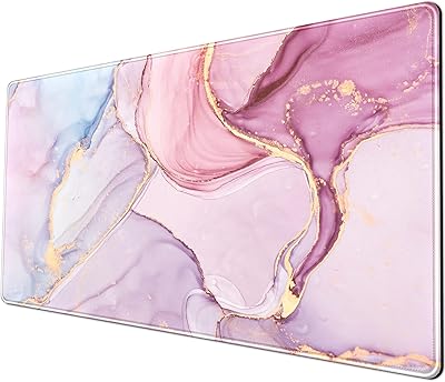Tapis de souris de bureau xxl en marbre or rose pour femme