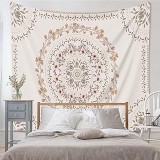 Tapisserie murale bohème blanche, tapis hippie à motif mandala avec motif de couronne