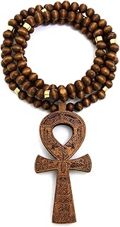 Collier clé de vie égyptienne 21 perles en bois noires et marron