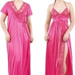 Ensemble de nuit long et maxi en satin uni avec robe pour femme