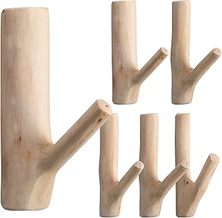 Getek crochet mural vintage en forme de branche d'arbre en bois naturel, ensemble