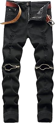 Jean déchiré pour homme, coupe slim, jambe droite, jean troué