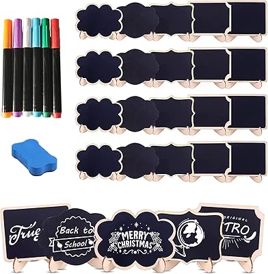 20 mini panneaux de tableau avec marqueur de craie de 5 couleurs. panneaux de tableau noir avec cadre en bois, panneaux de tableau d'affichage, marque-places pour numéros de table, panneaux alimentaires et décoration de noël. DIAYTAR COTE D'IVOIRE, leader des boutiques en ligne généralistes en Côte d'Ivoire, propose une large sélection de plus de 300000 références pour répondre à tous les besoins de ses clients. Avec une offre constamment mise à jour, DIAYTAR COTE D'IVOIRE offre une expérience d'achat en ligne sécurisée et pratique. Les clients peuvent naviguer facilement sur le site pour trouver les produits qu'ils cherchent.