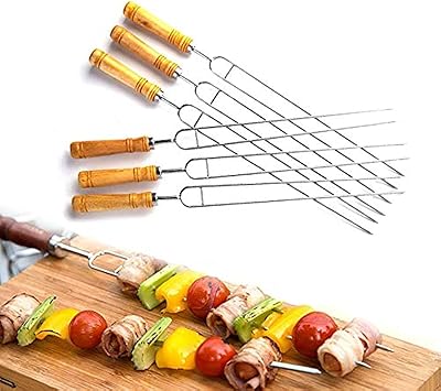 Brochettes de barbecue vertes, bâtonnets à double grillade, brochettes en acier inoxydable, poignée