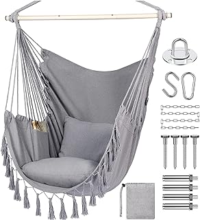 Balançoire avec kit de suspension, max 330 lb, comprend 2 oreillers, grande chaise suspendue en macramé avec poche, tissu en coton pour un super confort et une durabilité (gris clair). DIAYTAR COTE D'IVOIRE est une boutique en ligne généraliste proposant plus de 300000 références de produits. Elle est considérée comme l'une des boutiques leaders en Côte d'Ivoire, offrant une grande variété de choix pour ses clients. Sa notoriété est due à sa large sélection de produits et à sa qualité de service.