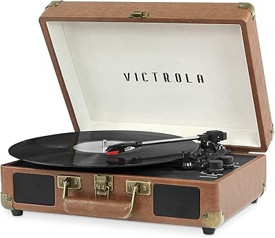 Tourne-disque portable bluetooth à 3 vitesses victrola vintage avec haut-parleurs intégrés | son