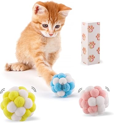 Balles pour chat avec cloche, paquet de 3 balles souples colorées pour chat