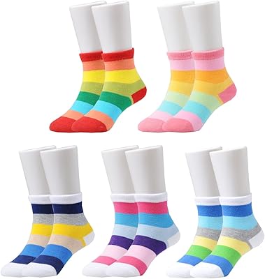 Lot de 5 chaussettes sans couture à rayures arc-en-ciel pour bébé fille, arc-en-ciel