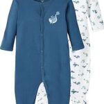 Body deux pièces à motif majolica lily whale pour garçon, bleu de sleep