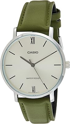 Montre cuir pour homme, couleur vert mtp-vt01l-3budf, gris chiné, montre analogique, mouvement quartz