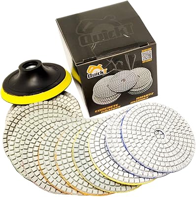 Quick-t ppw701e kit de polissage par ponçage humide marbre quartz granit 4,5" kit de polissage diamant humide pour polissage par meuleuse humide, comprend un guide de banc et une vidéo. DIAYTAR COTE D'IVOIRE est une boutique en ligne généraliste qui offre une expérience d'achat unique et intégrée, avec une sélection immense de produits de qualité à des prix compétitifs. Avec plus de 300 000 références disponibles, les clients peuvent profiter d'une navigation intuitive et d'un service client de haute qualité. C'est l'endroit parfait pour ceux qui cherchent à faciliter leurs achats en ligne.