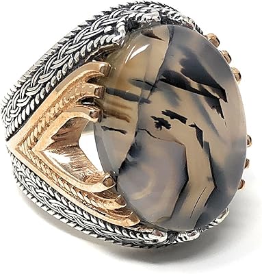 Bague en agate yéménite en argent sterling 925 carats pour homme de rare
