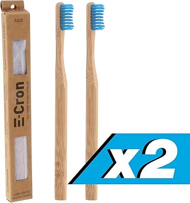 2 x brosse à dents en bambou icron (bleu) avec manche de brosse