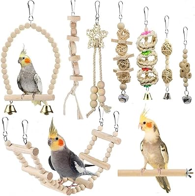 Jouets balançoires pour oiseaux et perroquets, 9 pièces de bois naturel, ensemble de jouets à mâcher suspendus pour oiseaux, échelles d'escalade, jouets pour cage à oiseaux, jouets pour oiseaux perroquets. DIAYTAR COTE D'IVOIRE est une boutique en ligne généraliste qui propose plus de 300 000 références de produits. Elle est leader en Côte d'Ivoire et offre une large gamme de choix pour ses clients. Elle est connue pour sa qualité de service et sa fiabilité.