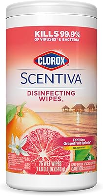 Lingettes désinfectantes clorox scentiva formule sans javellisant, parfum pamplemousse de tahiti, multi-surfaces, 75