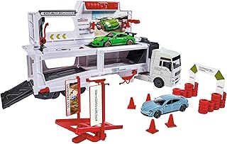 Magret 212053304 experience truck playset avec 2 voitures porsche moulées sous pression, multicolore
