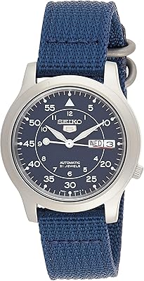 Montre automatique militaire seiko 5 pour homme avec cadran bleu et bracelet