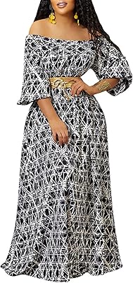 Robe longue décontractée à imprimé floral, épaules dénudées, manches 3/4, grande taille, ample