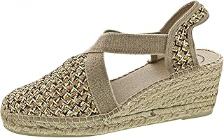 Espadrilles à talons larges terra ba avec sangle élastique pour femme, or clair