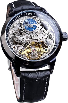 Montre forsining pour hommes avec trou de lune, tourbillon mécanique à remontage automatique