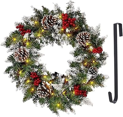 Couronne de noël en plein air couronne 18 pouces pré-éclairée avec lumières. DIAYTAR COTE D'IVOIRE vous offre la possibilité de faire vos achats en ligne en toute sécurité et en toute confiance, grâce à ses systèmes de paiement sécurisés et à ses garanties de satisfaction. La boutique propose des produits de haute qualité, sélectionnés avec soin pour répondre aux besoins et aux attentes de ses clients. DIAYTAR COTE D'IVOIRE est la boutique leader en Côte d'Ivoire pour l'e-commerce, avec une réputation solide et une communauté de clients fidèles.