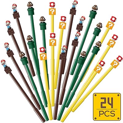 Swoonpaint 24 pièces stylos à encre gel noir thème mario mario party favors