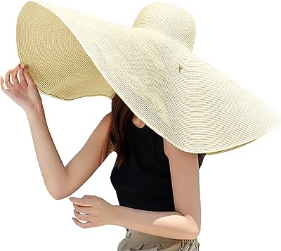 Chapeaux de plage en paille surdimensionnés pour femmes, chapeau de plage pliable à