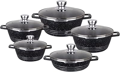 Batterie de cuisine en granit 10 pièces, noir, 32/28/24 cm