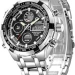 Montre de luxe analogique-numérique en acier inoxydable golden hour pour hommes