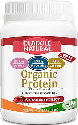 Poudre de protéines biologiques naturelles à base de plantes, fraise - végétalienne, faible
