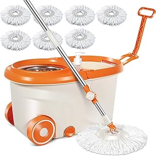 Vadrouille rotative mastertop 64 l orange 360 ​​​​magic en microfibre avec 6