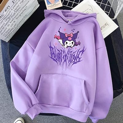 Sweat à capuche mignon et drôle imprimé kurome, dessin animé harajuku, automne rue