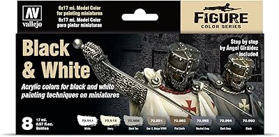 Ensemble de peinture acrylique noir et blanc vallejo - couleurs assorties