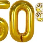 50 ballons chiffres dorés avec confettis grands en feuille d'or de 40"