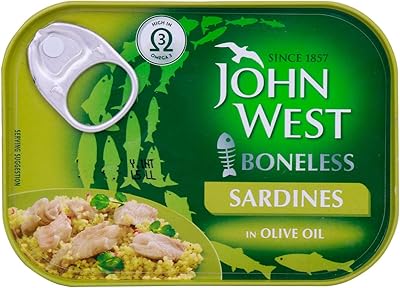 Sardines avec os à l'huile d'olive de john west, 95 grammes