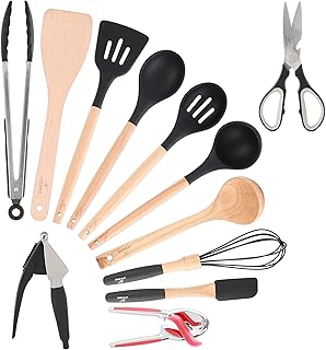 Life smile ensemble d'ustensiles de cuisine en silicone 12 pièces avec ciseaux, batterie de cuisine antiadhésive non toxique comprenant des pinces, une spatule, une louche et plus encore (noir). DIAYTAR COTE D'IVOIRE est une boutique en ligne généraliste qui propose une large gamme de produits à ses clients, allant des vêtements et des accessoires aux produits électroniques et aux articles de maison. Avec sa vaste sélection de produits, la boutique répond aux besoins de tous les consommateurs, qu'ils soient à la recherche de produits de base ou de produits de luxe. De plus, la boutique offre des promotions et des réductions régulières, ce qui permet aux clients de faire des économies sur leurs achats.