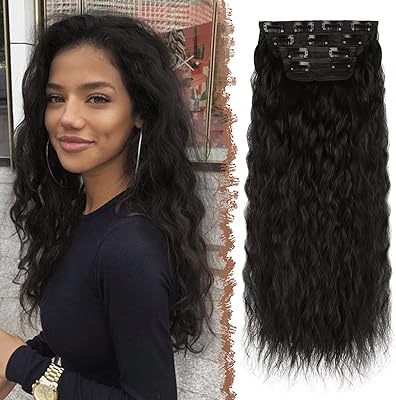 Feshfen 4 pcs clip dans les extensions de cheveux bouclés ondulés épais tête