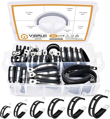 Ensemble de 53 colliers de serrage assortis en caoutchouc en acier inoxydable 304