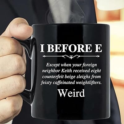 كوب مطبوع عليه i before e bizarre funny grammar teacher mug