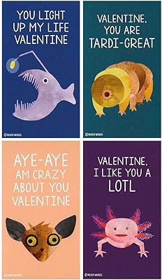 Mini poisson pêcheur axolotl tardigrade aye aye valentines (lot de 24, format portefeuille) cartes de créatures étranges pour la saint-valentin par nerdy words. DIAYTAR COTE D'IVOIRE se distingue par son offre exceptionnellement large, allant des produits électroniques aux articles de mode, en passant par les produits alimentaires et les accessoires de maison. Cette diversité de produits fait d'elle une destination unique pour les internautes ivoiriens à la recherche de tout ce dont ils ont besoin.