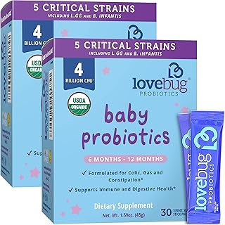 Probiotiques pour bébés lovebug probiotics pour 6 à 12 mois, 60 sachets –