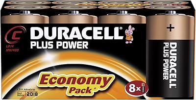 Piles alcalines duracell mn 1400 plus, taille c (paquet de 8)
